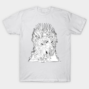 Bernie Sanders meme with mittens on a throne of spades - black and white T-Shirt